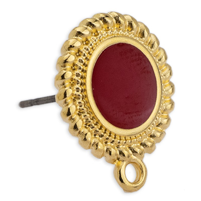 Ethno earring, round, enamelled, with titanium pin, gold-plated 