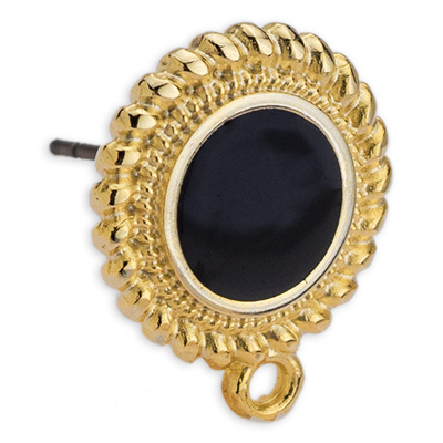 Ethno earring, round, enamelled, with titanium pin, gold-plated 