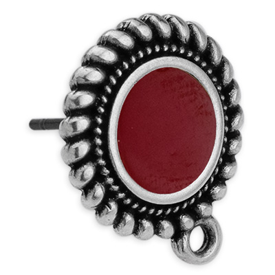 Earring Ethno, round, enamelled, with titanium pin, silver-plated 