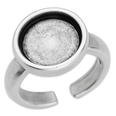 Ring , Innendurchmesser 17 mm, mit Fassung für Cabochons 12 mm, versilbert 