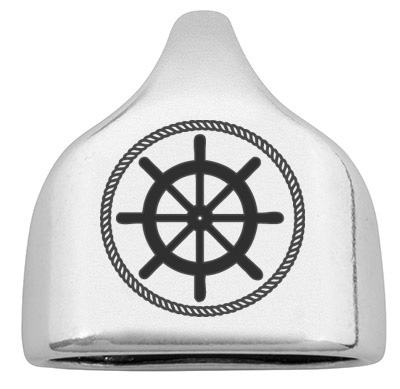 End cap with engraving "Steering wheel", 22.5 x 23 mm, silver-plated, suitable for 10 mm sail rope 