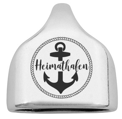 End cap with engraving "Home port", 22.5 x 23 mm, silver-plated, suitable for 10 mm sail rope 
