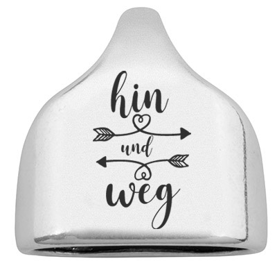 End cap with engraving "hin und weg", 22.5 x 23 mm, silver-plated, suitable for 10 mm sail rope 