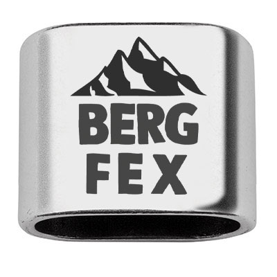 Pièce intermédiaire avec gravure "Bergfex", 20 x 24 mm, argentée, convient pour corde à voile de 10 mm 