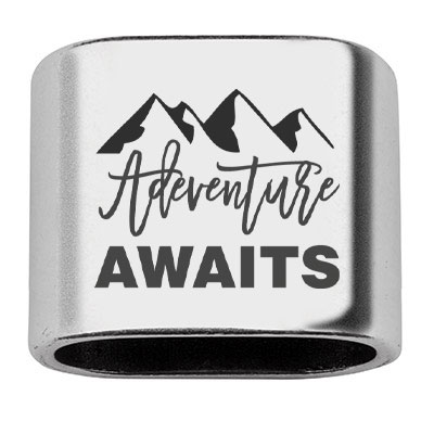 Adapter with engraving "Adventure Awaits", 20 x 24 mm, silver-plated, suitable for 10 mm sail rope 