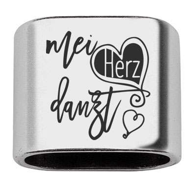 Intermediate piece with engraving "Mei Herz danzt", 20 x 24 mm, silver-plated, suitable for 10 mm sail rope 