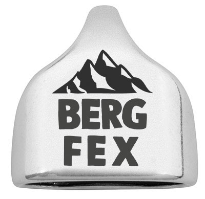 Eindkap met gravure "Bergfex", 22,5 x 23 mm, verzilverd, geschikt voor 10 mm zeiltouw 