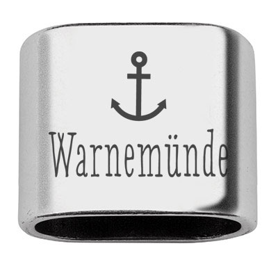 Pièce intermédiaire avec gravure "Warnemünde", 20 x 24 mm, argentée, convient pour corde à voile de 10 mm 