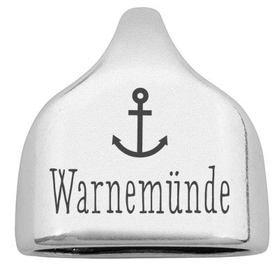Eindkap met gravure "Warnemünde", 22,5 x 23 mm, verzilverd, geschikt voor 10 mm zeiltouw 