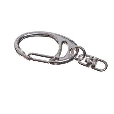 Clasp, carabiner, oval, 33 x18 mm, silver-plated 
