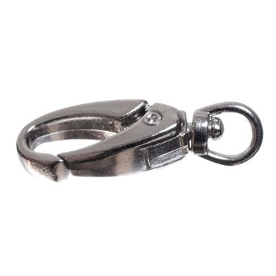 Clasp, carabiner, oval, 37 x12 mm, silver-plated with key ring 
