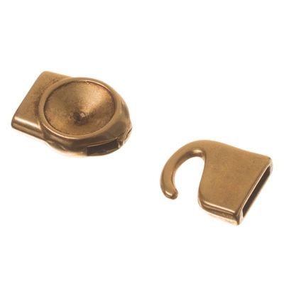 Hook clasp, setting for Rivoli 12 mm, 32 x 15 mm, antique bronze colour 