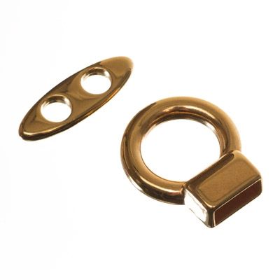Toggle clasp for ribbons up to 5 mm, 27 mm, gold-plated 