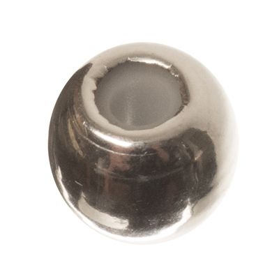 Fermoir à glissière, boule, 5 mm, pour deux rubans de 1 mm de diamètre chacun, argenté 
