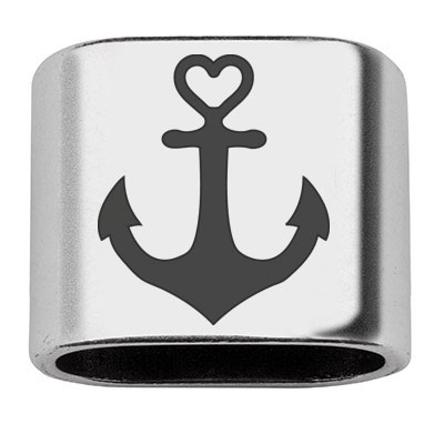 Adapter with engraving "Anchor", 20 x 24 mm, silver-plated, suitable for 10 mm sail rope 