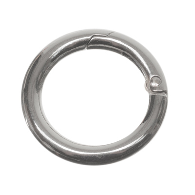Key ring, round, carabiner, diameter 35 mm, silver-plated 