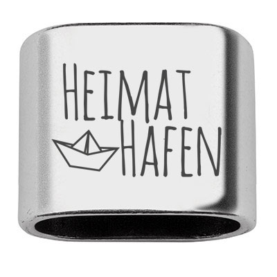 Intermediate piece with engraving "Home port", 20 x 24 mm, silver-plated, suitable for 10 mm sail rope 