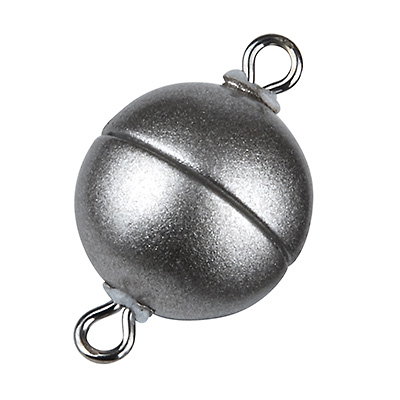 Magic Power magnetic clasp, ball, 6 mm, with eyelets, matt stainless steel colour 