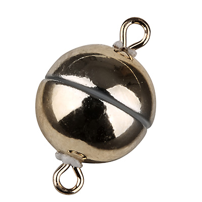 Magic Power magnetic clasp, ball, 6 mm, with eyelets, shiny gold-coloured 