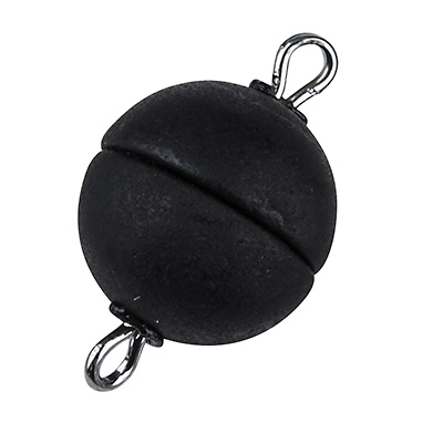 Magic Power magnetic clasp, ball, 6 mm, with eyelets, matt black 