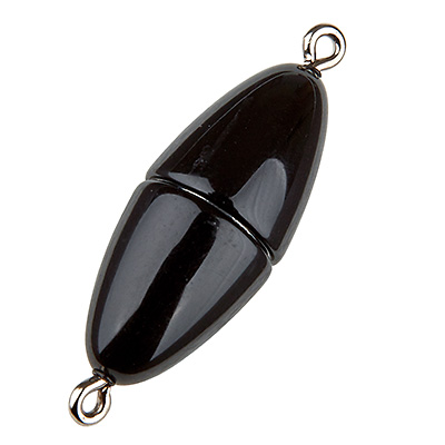 Magic Power magnetic clasp Olive 26 x 11 mm, with eyelets, shiny black 