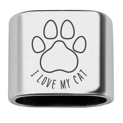 Spacer with engraving "I Love My Cat", 20 x 24 mm, silver-plated, suitable for 10 mm sail rope 