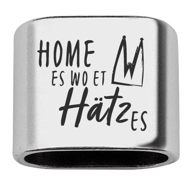 Zwischenstück mit Gravur Köln "Home Is Wo Et Hätz Es", 20 x 24 mm, versilbert, geeignet für 10 mm Segelseil 