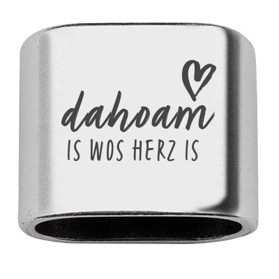 Intermediate piece with engraving Bavaria "Dahoam IS Wo Es Herzs Is", 20 x 24 mm, silver-plated, suitable for 10 mm sail rope 