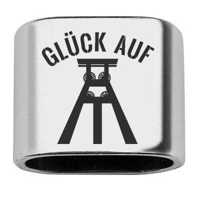 Pièce intermédiaire avec gravure Ruhrpott "Glück Auf", 20 x 24 mm, argentée, convient pour corde à voile de 10 mm 