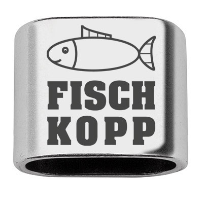 Pièce intermédiaire avec gravure "Fischkopp", 20 x 24 mm, argentée, convient pour corde à voile de 10 mm 
