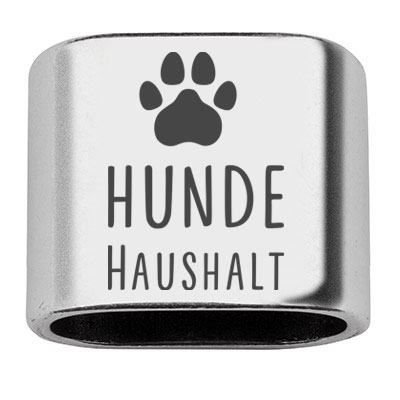 Intermediate piece with engraving "Dog household", 20 x 24 mm, silver-plated, suitable for 10 mm sail rope 