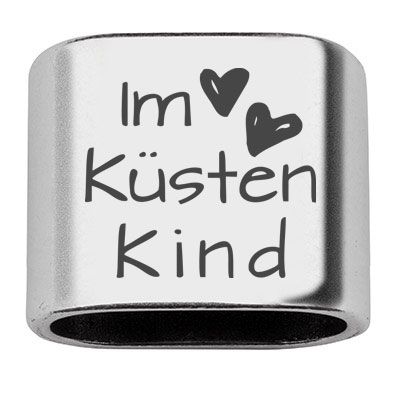 Intermediate piece with engraving "Im Herzen Küstenkind", 20 x 24 mm, silver-plated, suitable for 10 mm sail rope 