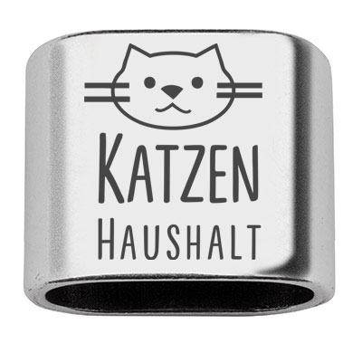 Spacer with engraving "Cat household", 20 x 24 mm, silver-plated, suitable for 10 mm sail rope 