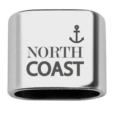 Spacer with engraving "North Coast", 20 x 24 mm, silver-plated, suitable for 10 mm sail rope 