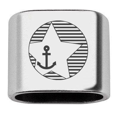Intermediate piece with engraving "Star with anchor", 20 x 24 mm, silver-plated, suitable for 10 mm sail rope 