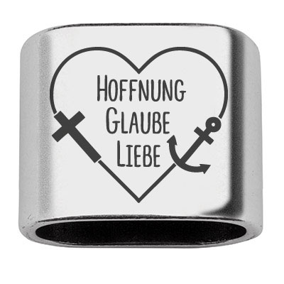 Intermediate piece with engraving "Faith, Love, Hope", 20 x 24 mm, silver-plated, suitable for 10 mm sail rope 