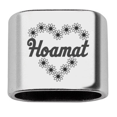 Pièce intermédiaire avec gravure "Hoamat", 20 x 24 mm, argentée, convient pour corde à voile de 10 mm 