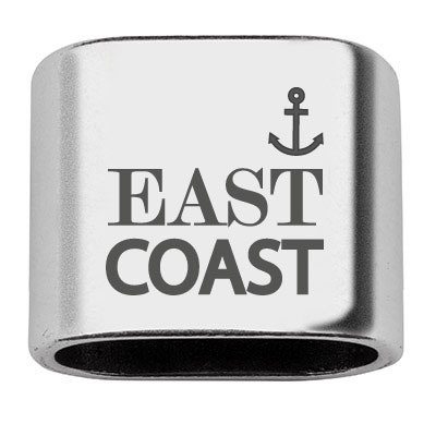 Tussenstuk met gravure "East Coast", 20 x 24 mm, verzilverd, geschikt voor 10 mm zeiltouw 