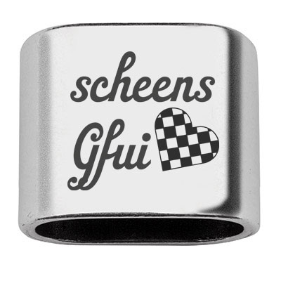 Afstandhouder met gravure "Scheens Gfui", 20 x 24 mm, verzilverd, geschikt voor 10 mm zeiltouw 