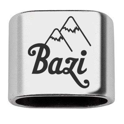 Pièce intermédiaire avec gravure "Bazi", 20 x 24 mm, argentée, convient pour corde à voile de 10 mm 