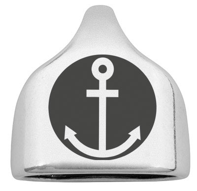 End cap with engraving "Anchor", 22.5 x 23 mm, silver-plated, suitable for 10 mm sail rope 