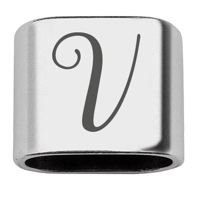 Adapter with engraving letter V, 20 x 24 mm, silver-plated, suitable for 10 mm sail rope 