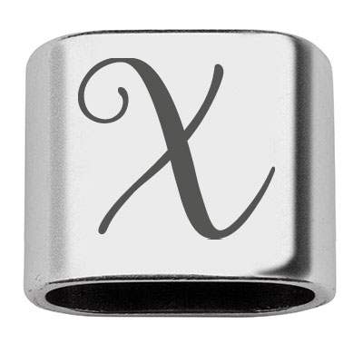 Spacer with engraving letter X, 20 x 24 mm, silver-plated, suitable for 10 mm sail rope 