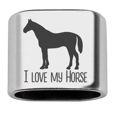 Pièce intermédiaire avec gravure "I love my horse", 20 x 24 mm, argentée, convient pour corde à voile de 10 mm 