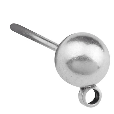 Ear studs with ball diameter 5 mm, one eyelet, silver plated 