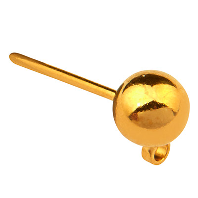 Ear studs with ball diameter 5 mm, one eyelet, gold plated 