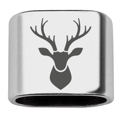Spacer with engraving deer head, 20 x 24 mm, silver-plated, suitable for 10 mm sail rope 