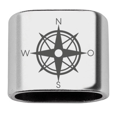 Intermediate piece with engraving compass rose, 20 x 24 mm, silver-plated, suitable for 10 mm sail rope 