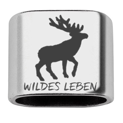 Pièce intermédiaire avec gravure "Wildes Leben", 20 x 24 mm, argentée, convient pour corde à voile de 10 mm 