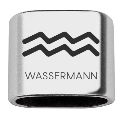 Tussenstukje met ingegraveerd sterrenteken "Waterman", 20 x 24 mm, verzilverd, geschikt voor 10 mm zeiltouw 